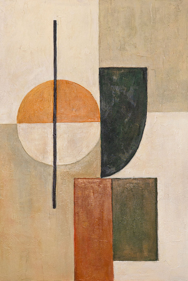 Strukturierte Acrylmalerei mit Rahmen „Gleichgewicht“ – Geometrische Abstrakte Kunst