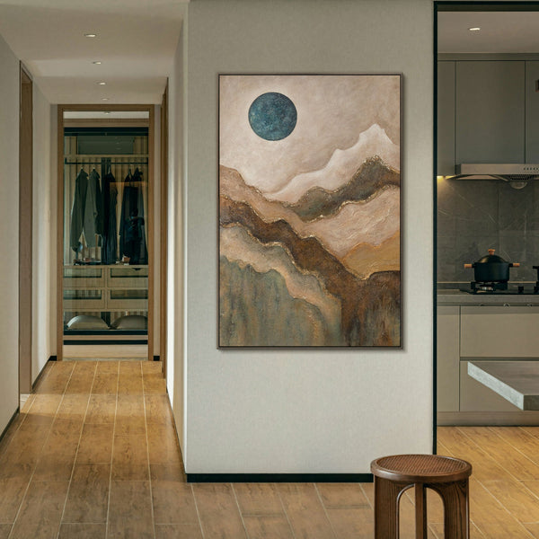 Tableau sur toile peint à la main « Soleil vert émeraude » – Art abstrait texturé