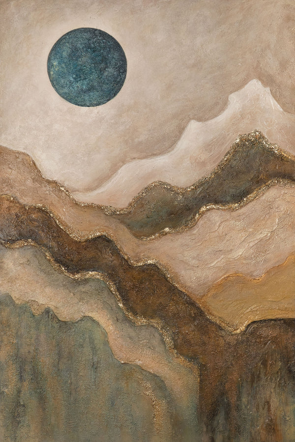 Tableau sur toile peint à la main « Soleil vert émeraude » – Art abstrait texturé