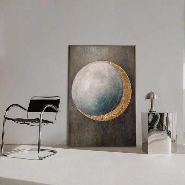 Tableau peint à la main « La chaleur de l'univers » – Peinture acrylique moderne avec des accents dorés