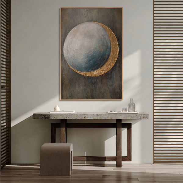 Tableau peint à la main « La chaleur de l'univers » – Peinture acrylique moderne avec des accents dorés