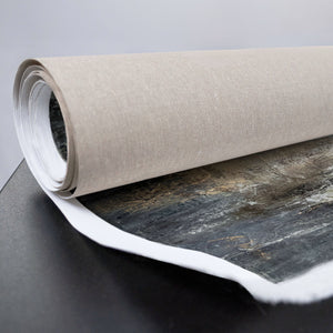 Leinwandbild abstrakt in Beige, Grau und Gold mit Struktur