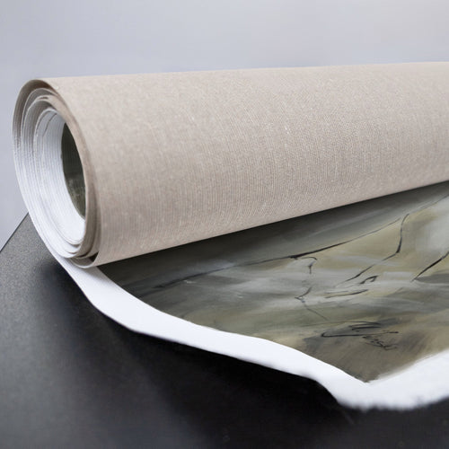 Strukturierte Acrylmalerei Frau in Grau Beige auf Leinwand