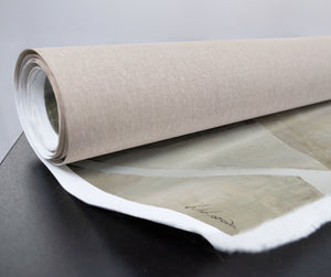 Handgemaltes Gemälde „Mery“ – Abstrakte Linienkunst in Beige