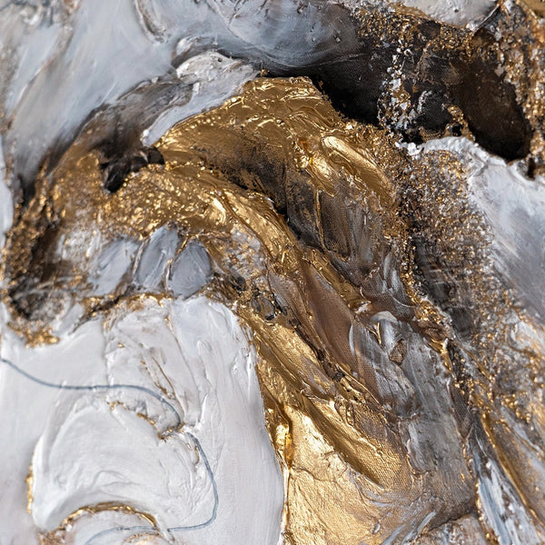 Detailansicht: Goldene Textur auf abstrakter Acrylmalerei