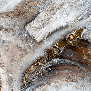 Nahaufnahme des Acrylbilds mit Schichten aus Beige und Gold