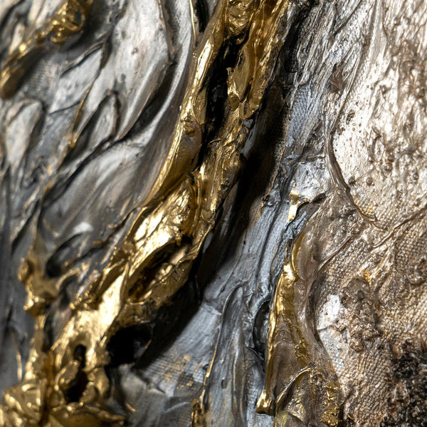 Strukturdetail des Acrylbilds mit goldenen und braunen Akzenten