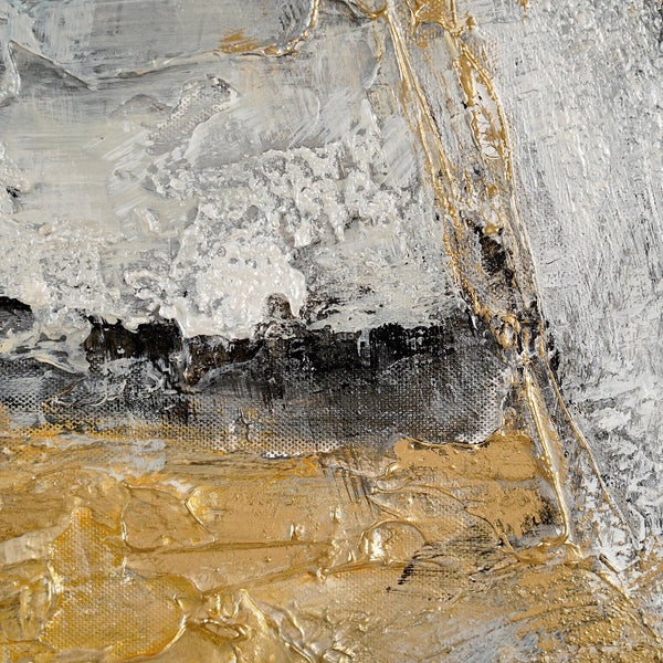 Nahaufnahme Struktur in Gold und Weiß auf Acrylbild