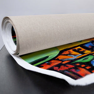 Gerolltes Pop Art Gemälde auf Leinwand mit kräftigen Farben