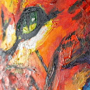 Gemalte Details des Löwengesichts in Acryl