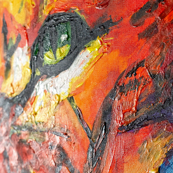 Gemalte Details des Löwengesichts in Acryl