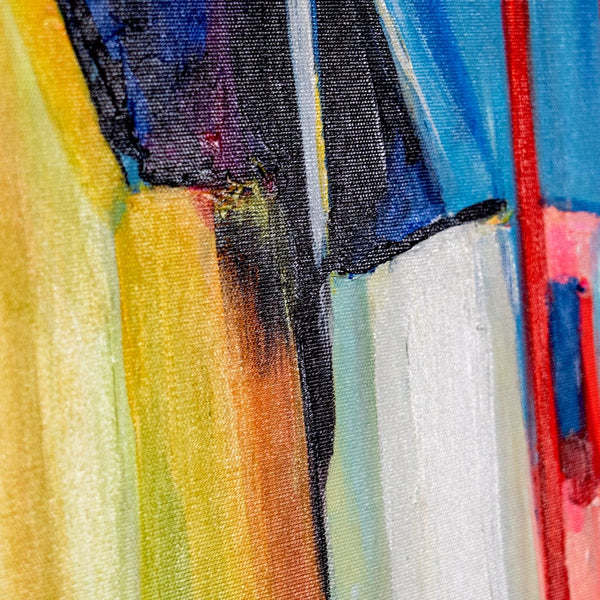 Farbige Häuserfassaden und Segelmasten im Detail