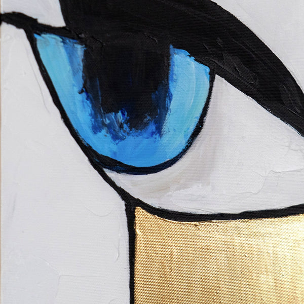 Detail des Auges in intensivem Blau aus dem Gemälde