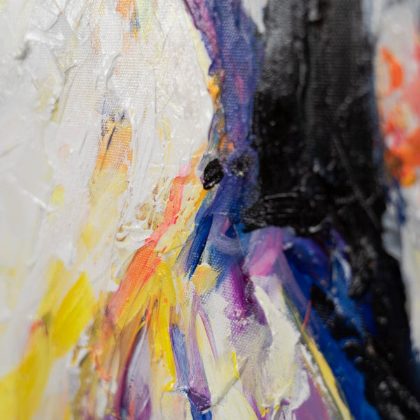 Nahaufnahme der Acrylstruktur in Gelb und Violett