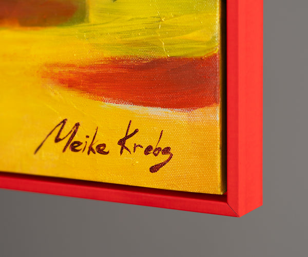 Handgemaltes Landschaftsbild "Gezeiten der Inspiration" – Abstraktes Motiv mit Boot und Häusern