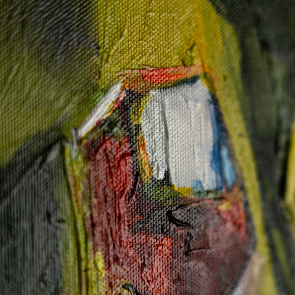 Strukturdetail mit kräftigem Rot und Gelb