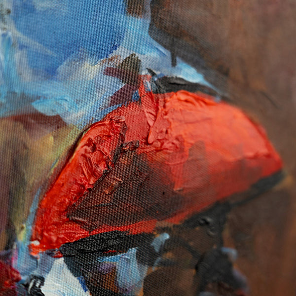 Strukturierte Pinselstriche mit roten Regenschirmen