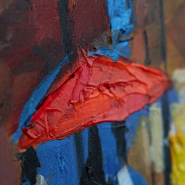 Texturdetails eines roten Regenschirms auf Leinwand