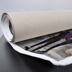 Gerollte Leinwand mit gemalter Straßenszene