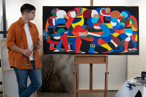 Gemälde Modern mit Rahmen  "Tänze der Farben und Formen" abstrakte Tänzer