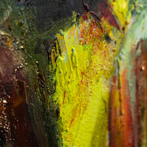 Strukturierte Malerei in Gelb und Grün auf Leinwand