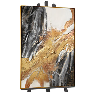 Strukturiertes Acrylgemälde mit Rahmen "Goldene Symphonie" Modern Abstrakte Kunst