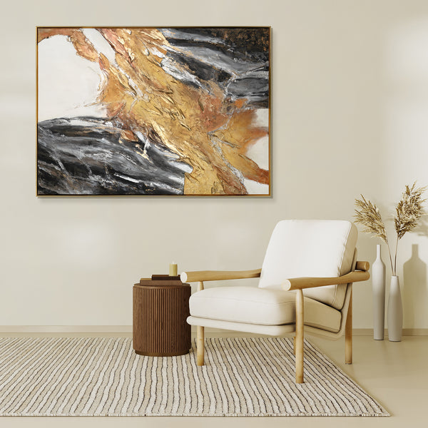 Wandbilder Wohnzimmer Modern Acryl Malerei mit Rahmen - Goldene Symphonie