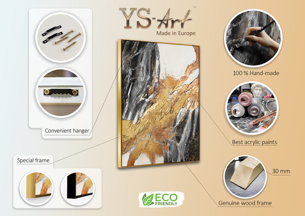 Strukturiertes Acrylgemälde mit Rahmen "Goldene Symphonie" Modern Abstrakte Kunst