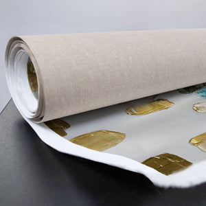 Strukturierte Leinwand mit Gold- und Türkistönen