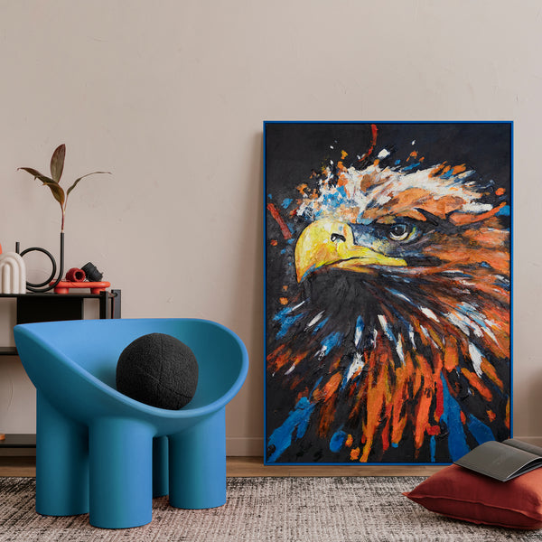 Abstrakte Acrylmalerei auf Leinwand mit Rahmen "Mächtiger Adler"