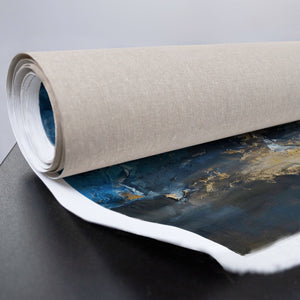 Gemaltes Acrylbild mit Gold- und Blautönen