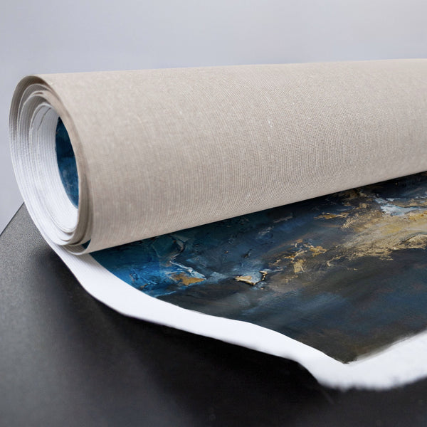 Gemaltes Acrylbild mit Gold- und Blautönen