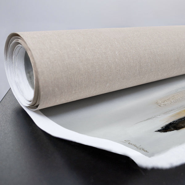 gerollte Leinwandrückseite mit Stoffkante