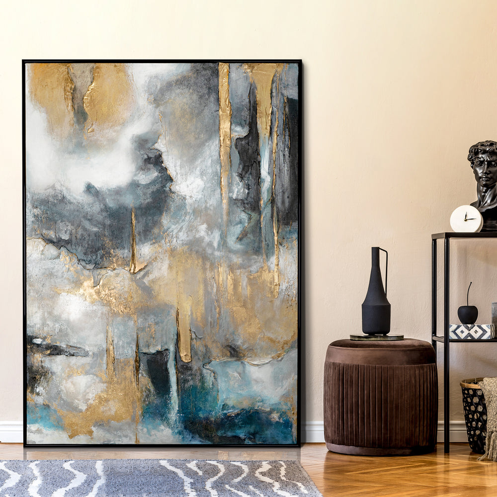 Leinwandbild „Goldene Konsonanzen“ im modernen Wohnzimmer