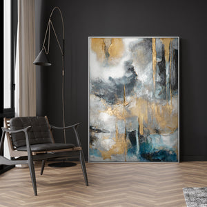 Abstrakte Kunst "Goldene Konsonanzen" mit Rahmen Bild Wohnzimmer