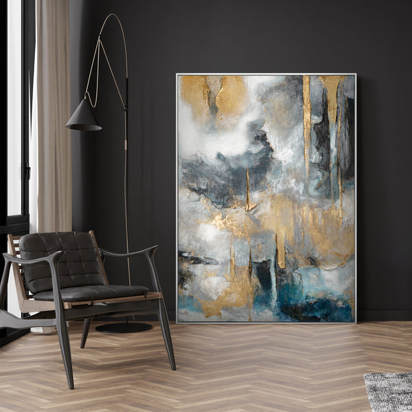 Abstrakte Kunst "Goldene Konsonanzen" mit Rahmen Bild Wohnzimmer