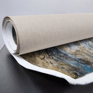 abstraktes Leinwandbild mit Gold- und Blautönen