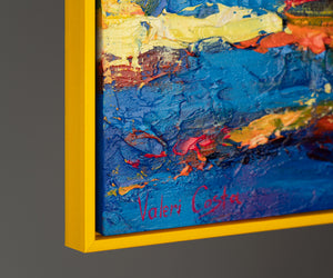 Abstraktes Meeresgemälde in leuchtenden Farben - Handgemaltes Leinwandbild 'Meer Mirage' mit Rahmen