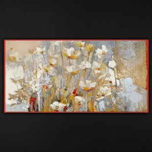 Moderne Acrylbilder Frühlingsduft - Handgemalte Blumen auf Leinwand mit Gold Akzenten mit Rahmen