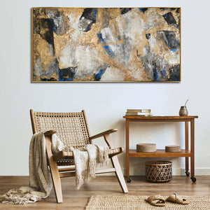 Abstrakte moderne Malerei Goldener Kontrast Handgemaltes Acrylbild mit goldenen Akzenten mit Rahmen