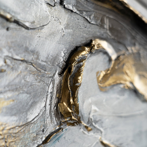 Nahaufnahme der plastischen Textur auf der linken Leinwand