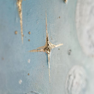 gemälde Nahaufnahme goldener Sterne und Himmel im Triptychon