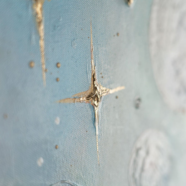 gemälde Nahaufnahme goldener Sterne und Himmel im Triptychon