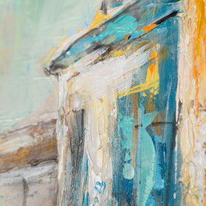 Nahaufnahme Gebäude Acrylmalerei – Stadt auf Leinwand