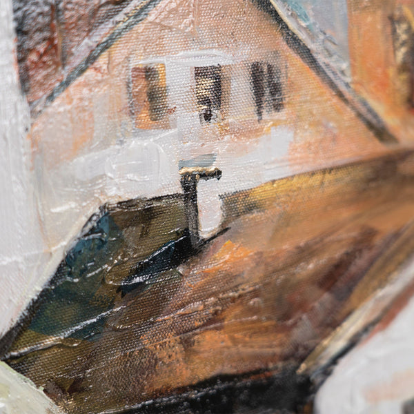 Nahaufnahme Häuser – Gemälde Bergdorf auf Leinwand