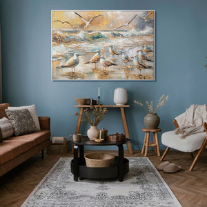 Wohnzimmer mit Möwenbild – moderne maritime Wanddeko