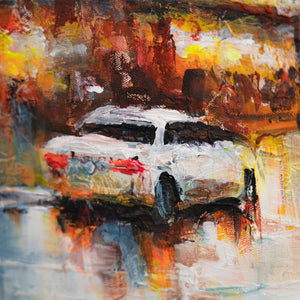 Auto im Acrylbild – Stadt Szene mit Lichtreflexen