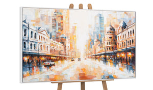 Stadtgemälde auf Leinwand – weißer Rahmen mit Perspektive