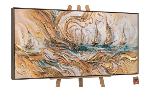 Bild mit Segelbooten – moderne Wandkunst auf Staffelei Grau