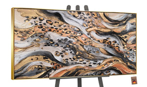 Acrylbild auf goldener Staffelei – luxuriöse Tierkunst in Beige und Schwarz